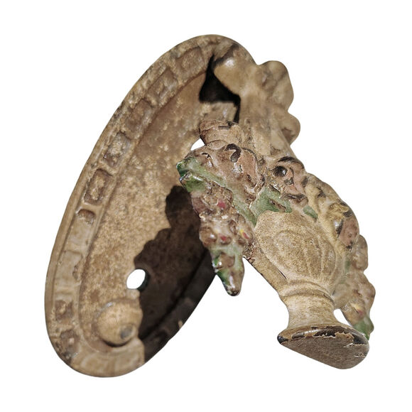 Antique 20s Hubley Cast Iron Flower Basket Ribbon Door Knocker Cream Gently Used - Picture 4 of 9